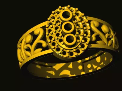 rings gold ring with ornate design 3D print model