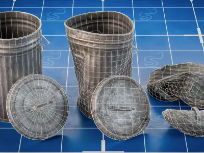 Realistic Trash bins - Game Ready Props Pack  Low-poly 3D model