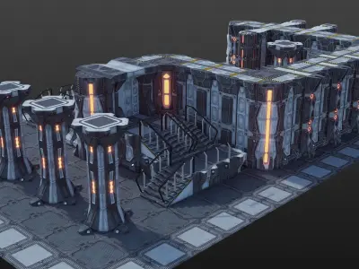 Sci-fi asset modules pack Low-poly 3D model