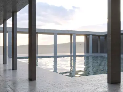 Desert square concrete landscape with pool 3D model