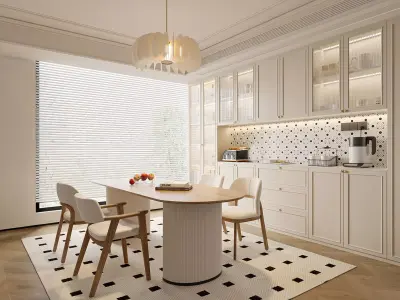 Cream Modern Kitchen and Dining Area  3D model