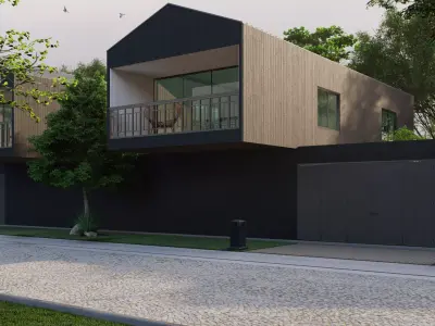  Wood Villa Exterior Scene 3D model
