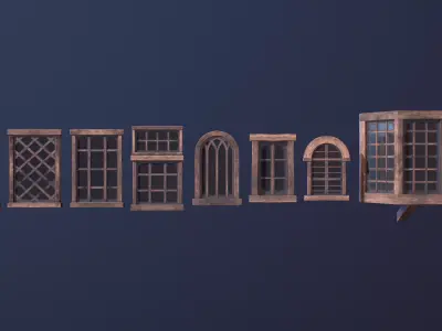 Medieval Windows Pack Low-poly Game-ready Low-poly 3D model