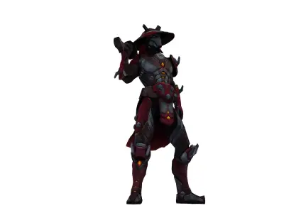 Cyber Samurai Warrior 3D Character with Neon Katana Low-poly 3D model