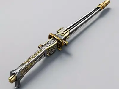 Ornate Steampunk MultiBarreled Rifle Low-poly 3D model