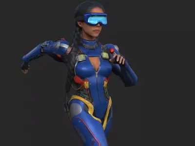 Cybernetic Girl Animated Low-poly 3D model