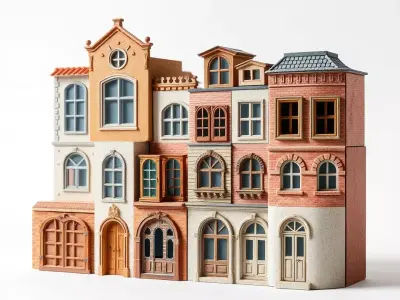 Vintage Townhouse Facade model pack Low-poly 3D model