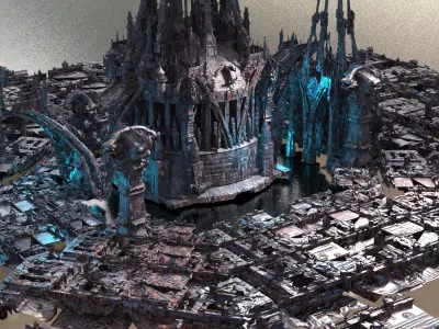 Edwardian Steampunk city exterior background  3D model