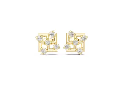 Jewelry Square Pattern Modern Swastika Diamond Stud Earrings CAD 3D print model