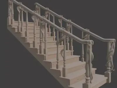 Fantasy Organic Wooden Staircase 3D model