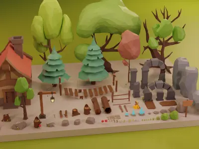 Low Poly Fantasy Forest Nature Pack - Cartoon Assets for Games Low-poly 3D model