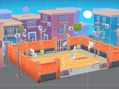 lowpoly city street pack buildings stylized Low-poly 3D model