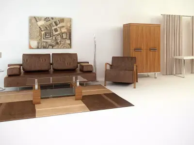 Sofa set 3D model wooden cabinet with two doors 3D model
