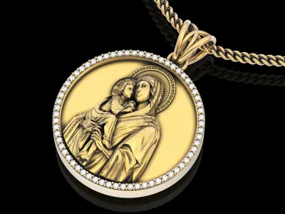 Holly Marry and Jesus pendant gold  printable 3D model 3D print model