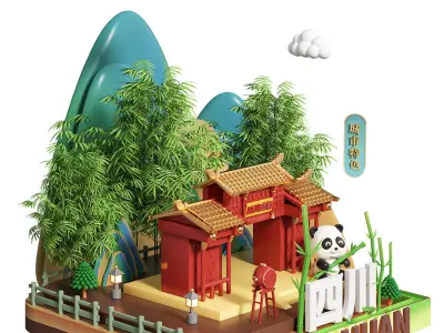 china Chinese style landmark building 2 3D model