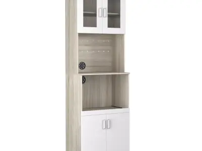 Modern Wooden Storage Cabinet with Glass Doors Low-poly 3D model