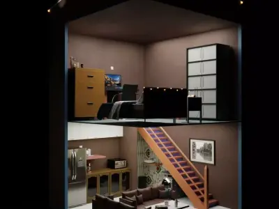 Isometric Double Floor interior with Realistic asset 3D model