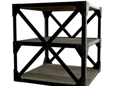 Industrial Steel Shell Table Wood Low Poly Low-poly 3D model