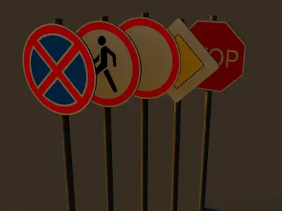 Road signs Low-poly 3D model
