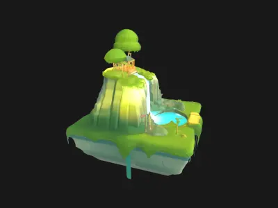 Aetherisles Abstract Modular Floating Island Low-poly 3D model