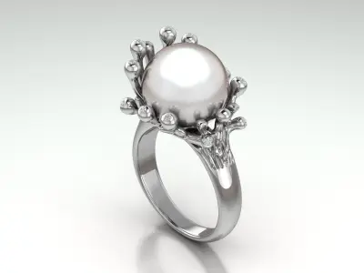Ring 3D print model gold with pearl and diamonds 3D print model