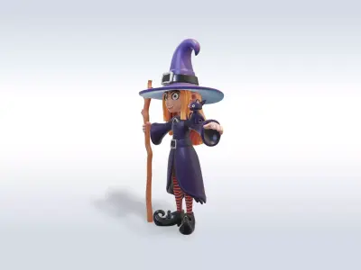 Adorable Witch and Cat Character halloween model  3D model