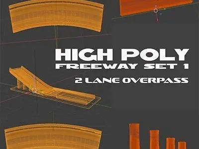 Freeway pack 1 overpass set 3D model