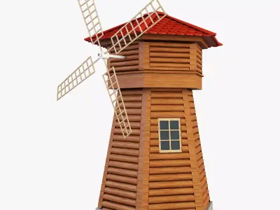 Windmill v 1 wooden with roof 3D model