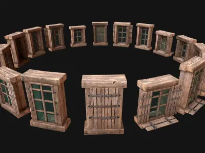 Medieval Windows Set Low-poly 3D model