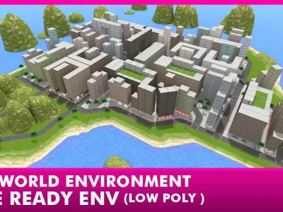 Urban City Low poly game Environment Game Ready Baked Low-poly 3D model