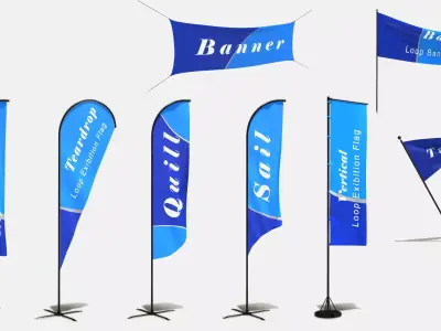Animated Flags and Banner 8 in1 Low-poly 3D model