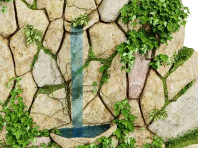 Mossy Stone Wall Wall with waterfall 3D model
