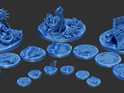 PACK 1 - 16 MINIATURE BASES  25mm 50mm and 100mm 3D Print Ready 3D print model