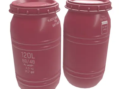 Game-ready Plastic Barrel - clean and dirty - red Low-poly 3D model