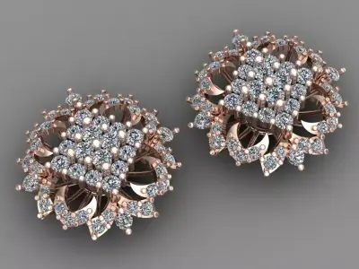 Rose Gold Diamond Women Earring 3D print Model 3D print model 23