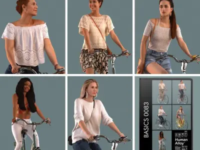Set of 3D women on a bike 3D model