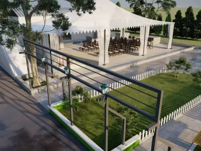 PVC coated party Tent with outdoor and landscape design 3D model