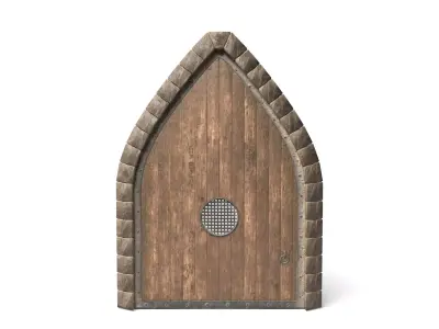 Medieval Wooden Door With Small Window Low-poly 3D model
