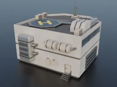 Futuristic Industrial Building Low-poly 3D model