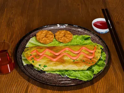 Food Omelet combo Low-poly 3D model