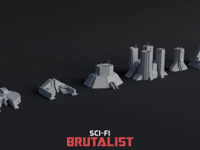 SCI-FI Brutalist Low-poly 3D model