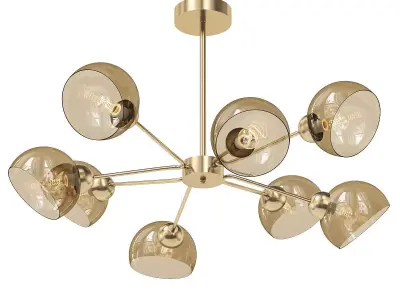 sputnik chandelier in gold with six glass shades 3D model
