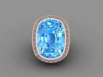 Blue Topaz Rose Gold Women Diamond Ring 3D print model 3D print model