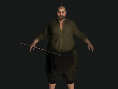 3D REALISTIC ASIAN MALE CHARACTER - OLD JAPANESE KUNGFU OUTFIT Low-poly 3D model