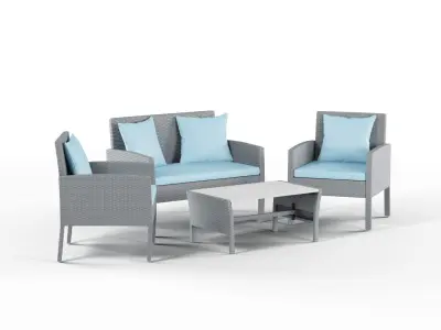 Havenside Home Stillwater Gray 4-piece Rattan Seating 3D model