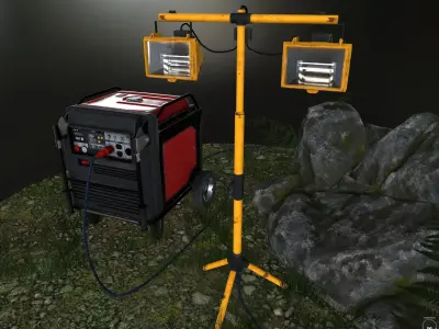 Generator and spotlight Low-poly 3D model