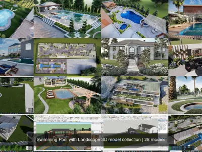 Swimming Pool with Landscape 3D model collection 3D Model Pack