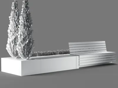 bench312 concrete bench with two trees in it 3D model