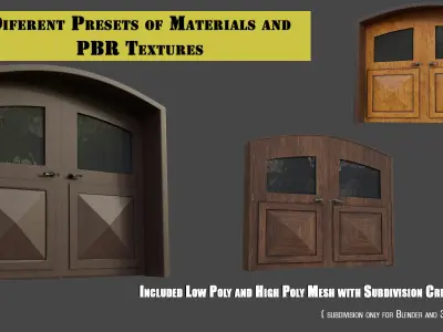 Double Big Door with Glass Window PBR Options Low-poly 3D model