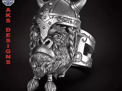 Animal Ring Jewelry Ancient viking warrior guerilla v1 3D print model